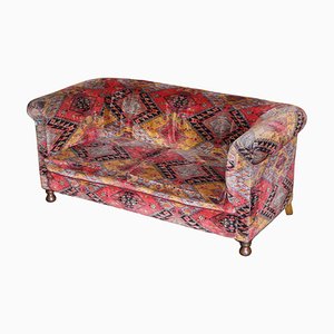 Antique Victorian Kilim Upholstered Distressed Chesterfield Style Club Sofa