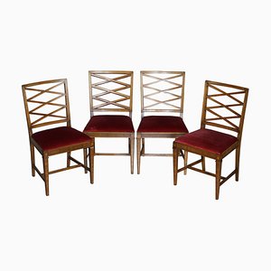 Swedish Walnut & Beech Wood Dining Chairs, Set of 4