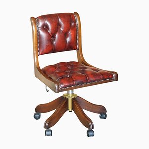 Vintage Oxblood Leather Chesterfield Tufted Captains Desk Chair