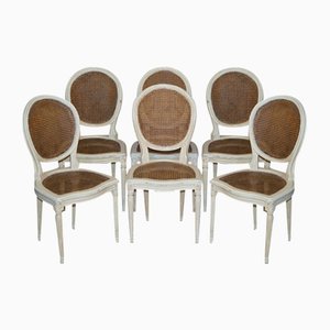 Antique French Hand Painted Bergere Dining Chairs, Set of 6