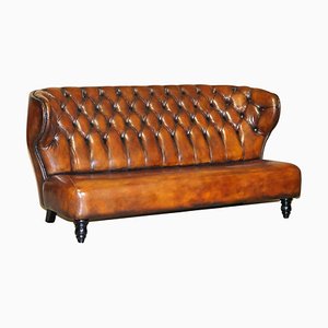 Handgefärbtes Braunes Leder Chesterfield Sofa