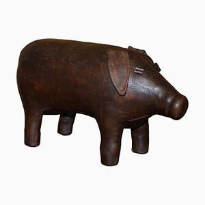 Omersa Brown Leather Pig Footstool, 1930s