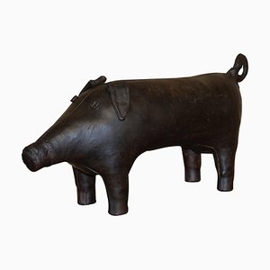 Extra Large Omersa Brown Leather Pig Footstool, 1930s