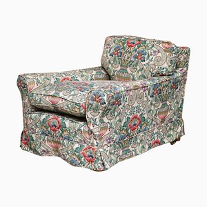 Antique Victorian Club Armchair with Chintz Embroidered Upholstery, 1900s