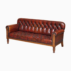 Glasgow Chesterfield Sofa aus braunem Leder, 1860er