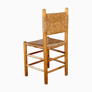 Mid-Century Modern Wood and Rattan Chair in the Style of Charlotte Perriand