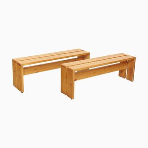 Large Wooden Benches by Charlotte Perriand for Les Arcs, 1960s, Set of 2