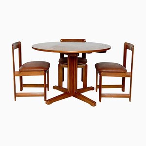 Sedie in legno e tavolo da pranzo di Guillaumes, anni '60, set di 3