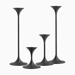 Stahl mit schwarz pulverbeschichteten Jazz Kerzenhaltern von Max Brüel für Glostrup, 4er Set