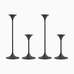 Stahl mit schwarz pulverbeschichteten Jazz Kerzenhaltern von Max Brüel für Glostrup, 4er Set