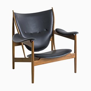 Wood and Leather Elegance Black Chieftain Armchair by Finn Juhl for Design M