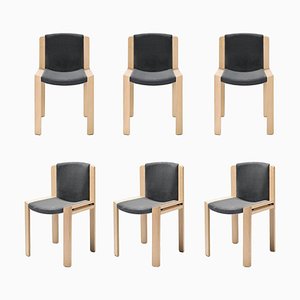 Wood and Kvadrat Fabric 300 Chair by Joe Colombo for Hille, Set of 6