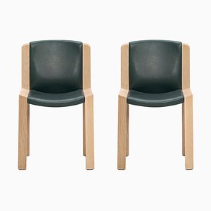 Wood and Sørensen Leather 300 Chair by Joe Colombo for Hille, Set of 2