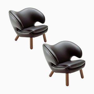 Pelican Stühle aus Leder & Holz von Finn Juhl für Design M, 2er Set