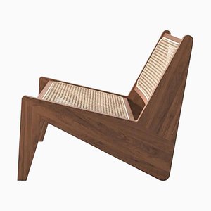 Wood and Woven Viennese Cane Kangaroo Low Armchair by Pierre Jeanneret for Cassina