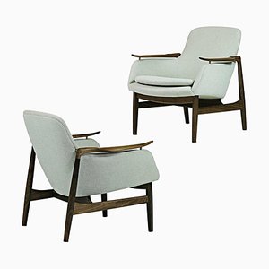 Fabric and Wood 53 Chairs by Finn Juhl for Design M, Set of 2