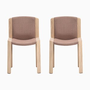 Wood and Kvadrat Fabric 300 Chair by Joe Colombo for Hille, Set of 2