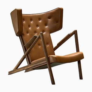 Wood and Leather Grasshopper Armchair by Finn Juhl for Design M