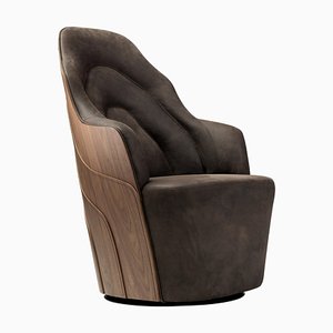 Fauteuil Couture en Cuir Marron par Färg & Blanche pour Bd Barcelona
