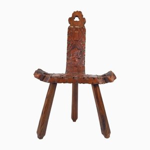 Vintage Carved Leather Seat Tripod Chair