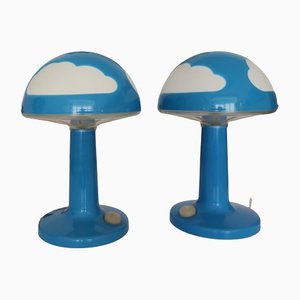 Lámparas de mesa Cloud Mushroom en azul de Henrik Preutz para IKEA, años 90. Juego de 2