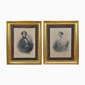 A. Fleisner, Drawings, Young People, 1842, Paper, Framed, Set of 2
