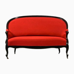 Art Nouveau Couch in Red with Ebonized Wood Frame and Brass Details