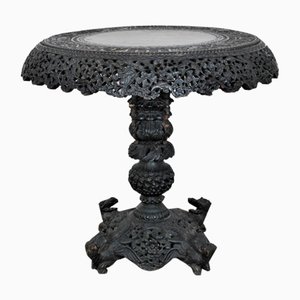 Large Anglo-Indian Pedestal Table in Exotic Carved Wood, 19th Century