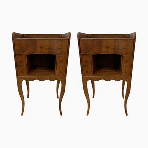 French Walnut Nightstands with Serpentine Front, 1920s, Set of 2