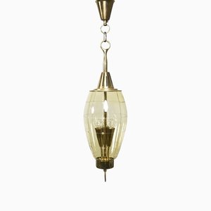 Farol de recibidor de tres luces de vidrio y latón atribuido a Fontana Arte
