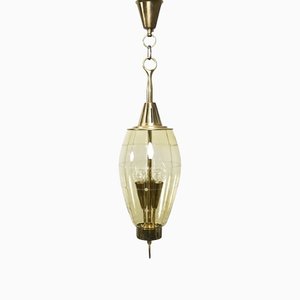 Three-Light Glass & Brass Hallway Lantern Attributed to Fontana Arte