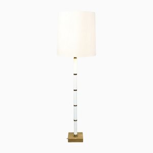 Hollywood Regency Floor Lamp in White with Brass, 1970s