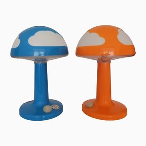 Blue & Orange Acrylic Mushroom Skojig Table Lamps by Henrik Preutz for IKEA, 1990s, Set of 2