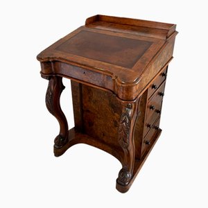 Antique Victorian Burr Walnut Freestanding Davenport