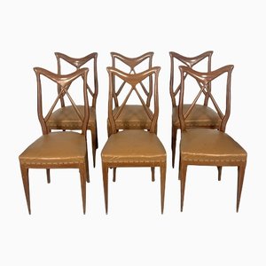 Italian Wood Dining Chairs, 1950s, Set of 6