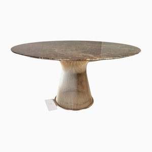 Brown Marble Table with 18K Gold Finish by Warren Platner for Knoll Inc. / Knoll International