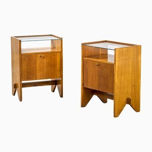 Bedside Tables with Wooden Frame, Glass Shelf and Brass Details from ISA Bergamo, 1950s, Set of 2