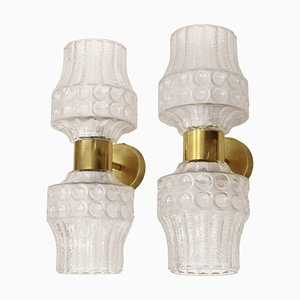 Italian Mid-Century Modern Style Murano Glass and Brass Sconces, Set of 2