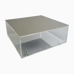 Kubus Coffee Table with Acrylic Glass & Colored Real Glass in Mouse Gray from Casarte