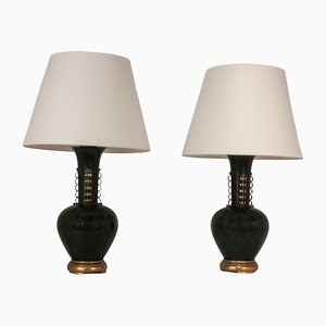 Large Italian Metal and Brass Table Lamps in the Style of Gio Ponti, Set of 2