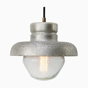 Vintage Industrial Grey Metal & Frosted Glass Pendant Lamp