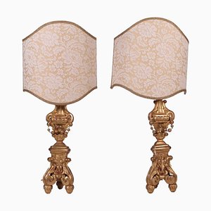 Baroque Style Torch Holders in Gilded Wood, Italy, 19th Century, Set of 2