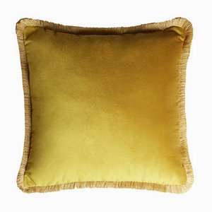 Major Collection Cushion in Mustard Velvet with Fringes from Lo Decor