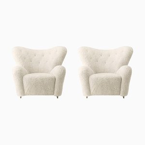 Off White Sheepskin The Tired Man Lounge Chair from by Lassen, Set of 2