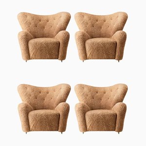 Honey Sheepskin The Tired Man Lounge Chair from by Lassen, Set of 4