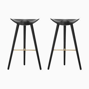 Black Beech and Brass Bar Stools from by Lassen, Set of 2