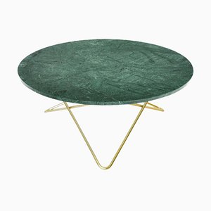 Grande Table Basse O en Marbre Indio Vert et Laiton par Ox Denmarq