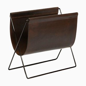 Mocca Leather and Black Steel Maggiz Magazine Rack by Oxdenmarq