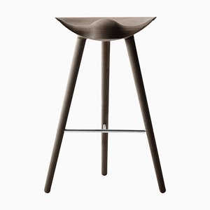 Brown Oak and Stainless Steel Bar Stool from by Lassen