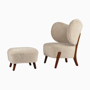 Moonlight Sheepskin Tmbo Lounge Chair & Pouf by Mazo Design, Set of 2